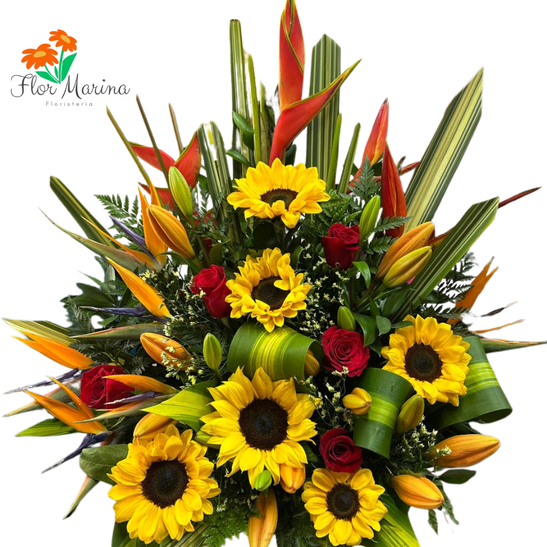 Arreglo De Girasoles, Rosa Y Heliconias, Huerto Encantado