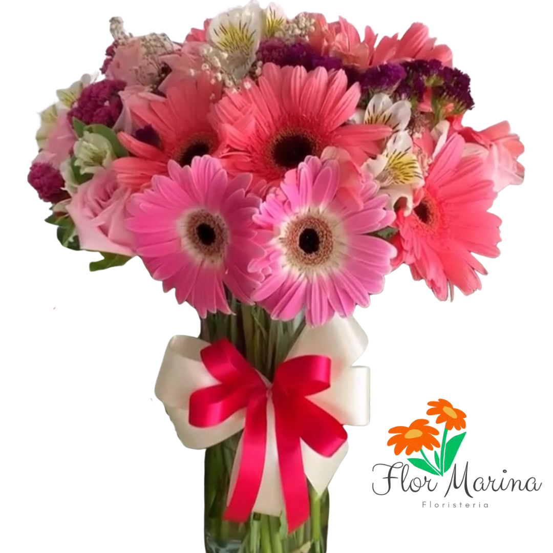 Jarrón con Lirios, Rosas y Gerberas