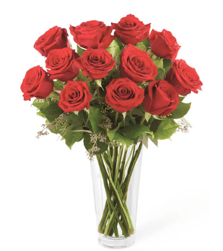 Jarrón con 12 Rosas Rojas