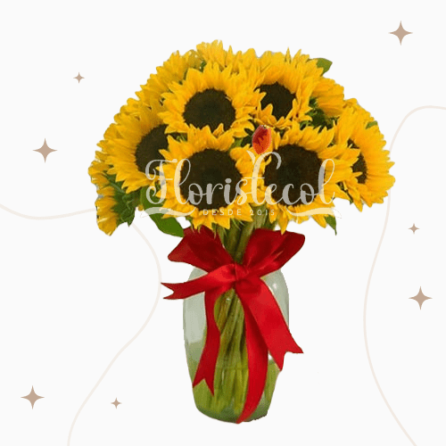 Jarrón con 12 Girasoles